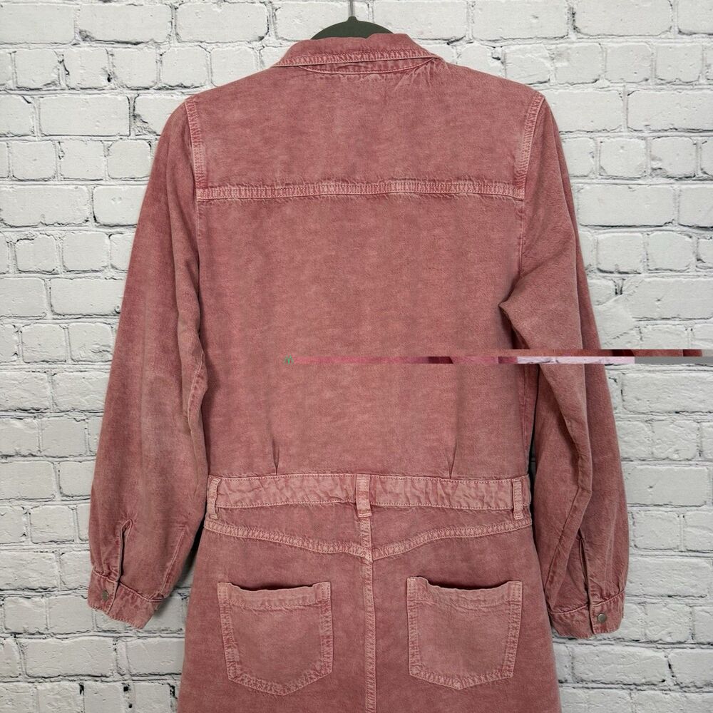 ba&sh Dova Denim Jumpsuit Washed Rose Pink Front Zipper Patch Pocket Women US 8 - Picture 11 of 16